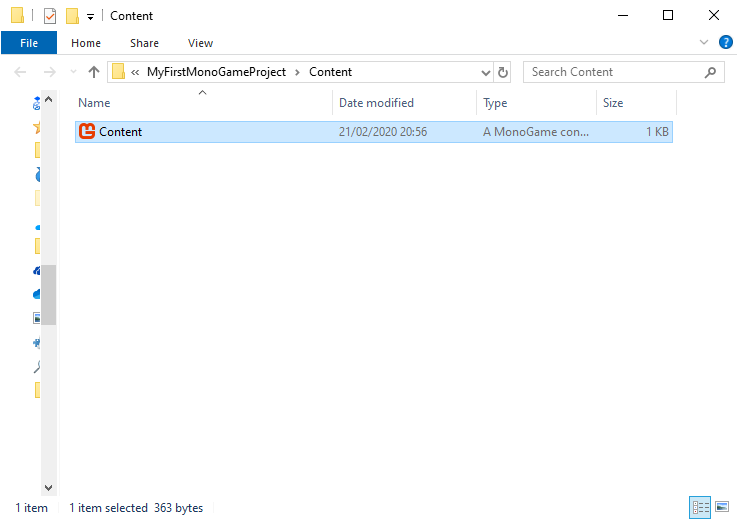 A screenshot of the Content folder.