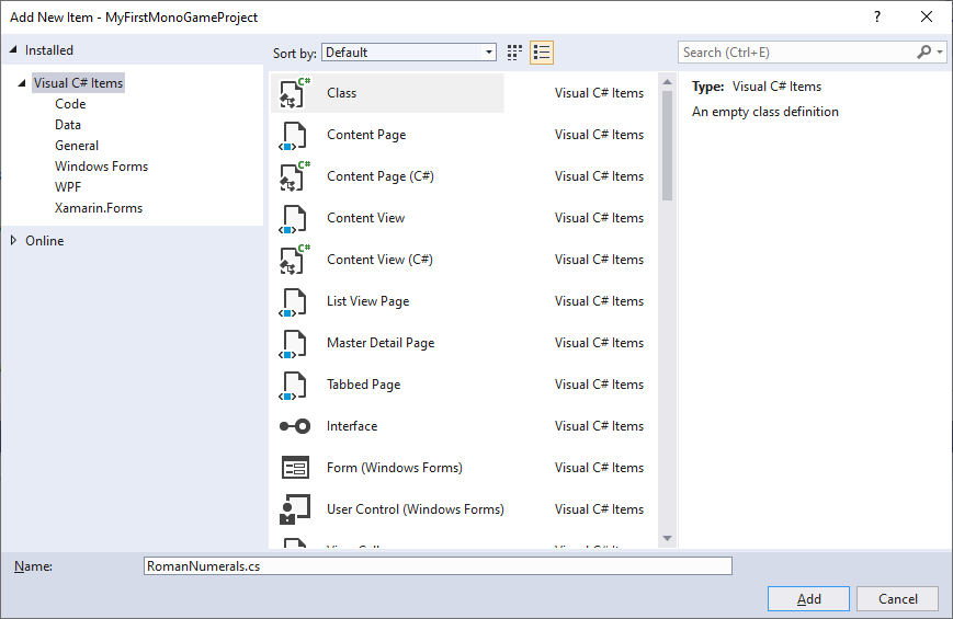 A screenshot of Visual Studio